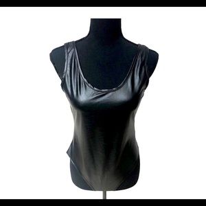 Faux leather scoop neck body suit